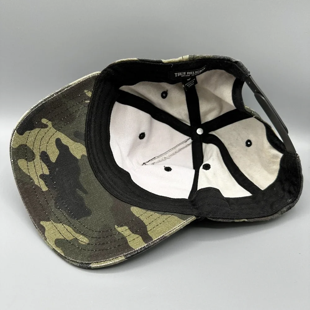 True Religion Mens Green Camo Guitar Buddha Snapback Hat Cap Army Military OSFA
